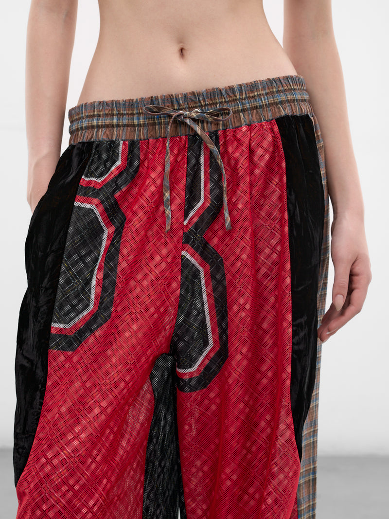 Contrast Paneled Plaid Basketball Pants (4167-BASKETBALL-RED-MULTI)