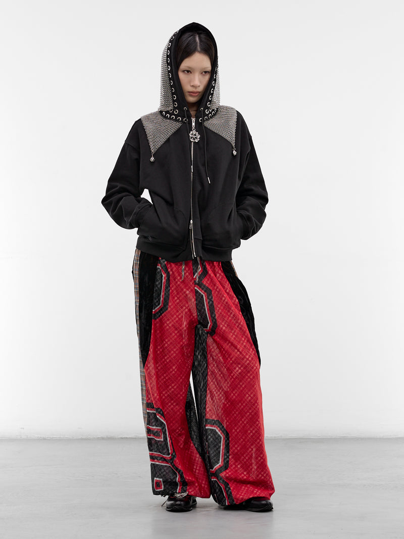 Contrast Paneled Plaid Basketball Pants (4167-BASKETBALL-RED-MULTI)