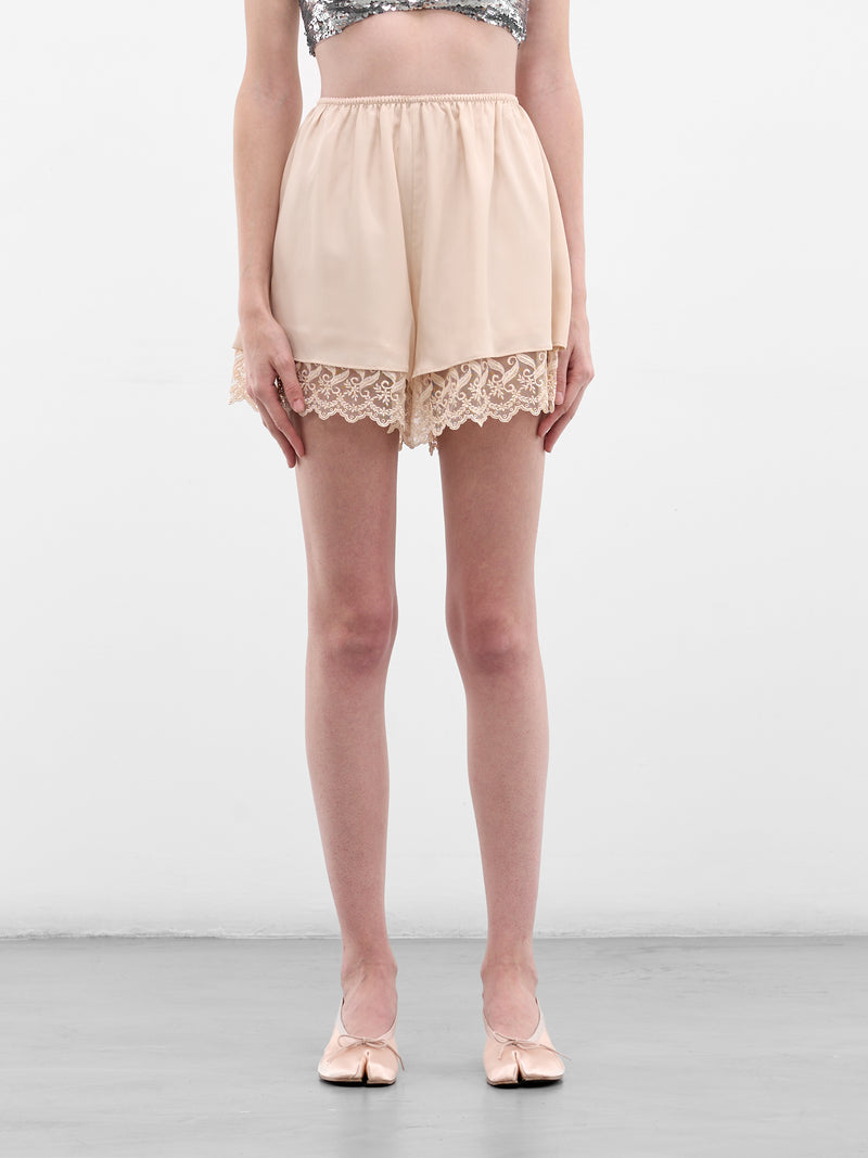 Crepe Lace Trim Mini Shorts (4177T-0514-NUDE)