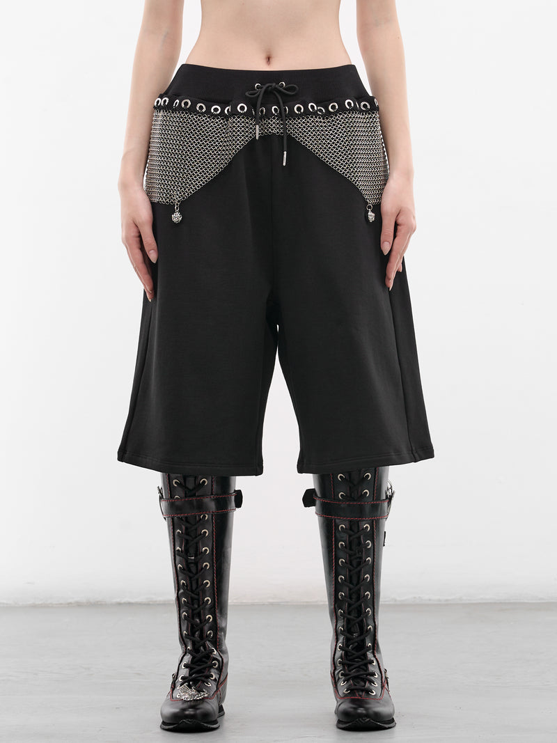 Black Titan Chainmail Cotton Sweatshorts (4178-TITAN-BLACK-SILVER)