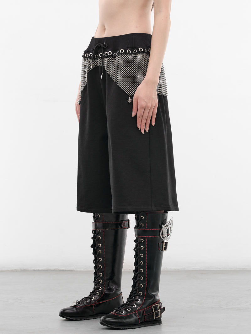 Black Titan Chainmail Cotton Sweatshorts (4178-TITAN-BLACK-SILVER)