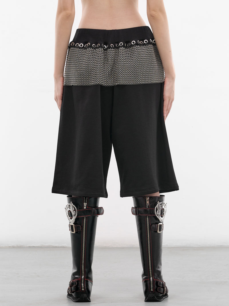 Black Titan Chainmail Cotton Sweatshorts (4178-TITAN-BLACK-SILVER)