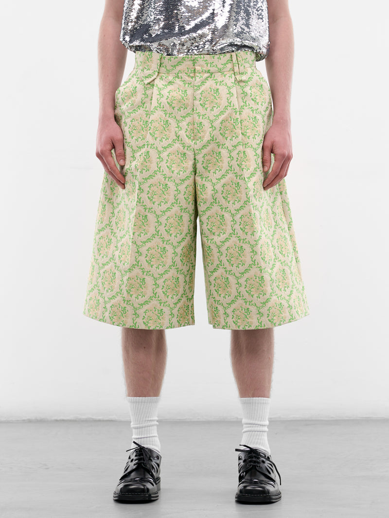 Green Floral Jacquard Tailored Shorts (4187D-1311-GREEN-FLORAL)