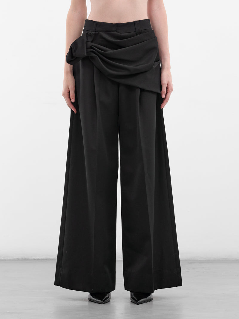 Black Draped Sash Wide Trousers (4203-1217-BLACK)