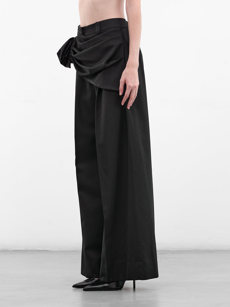 Black Draped Sash Wide Trousers (4203-1217-BLACK)