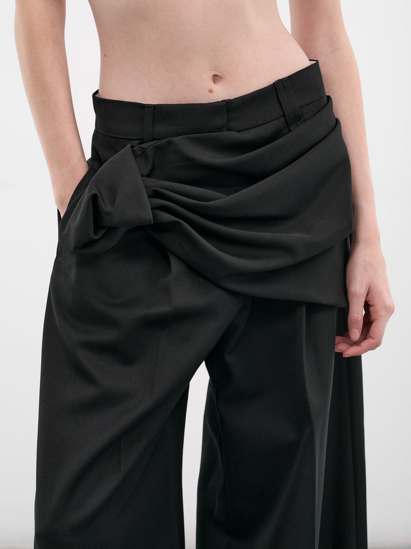Black Draped Sash Wide Trousers (4203-1217-BLACK)