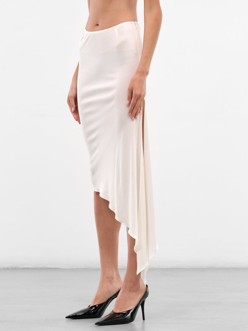 White Viscose Sheer Asymmetric Skirt (432-T04-WHITE)
