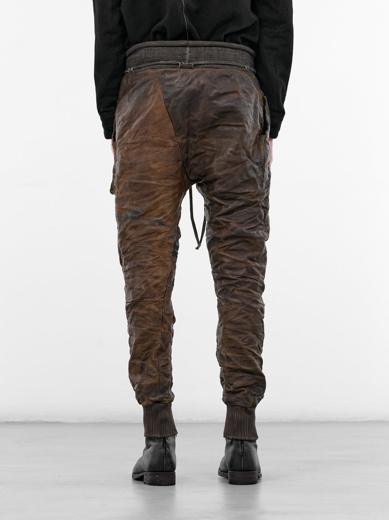 Brown Bison Leather Jogger Sweatpants (4918-GREY-BROWN)