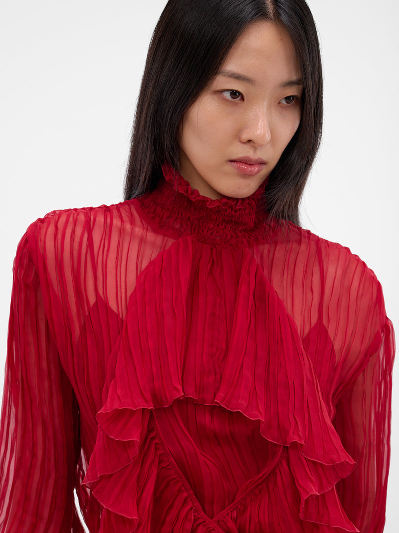 Red Silk Chiffon Layered Dress (4A327A-N0315-RED-CHILI-PEPPER)