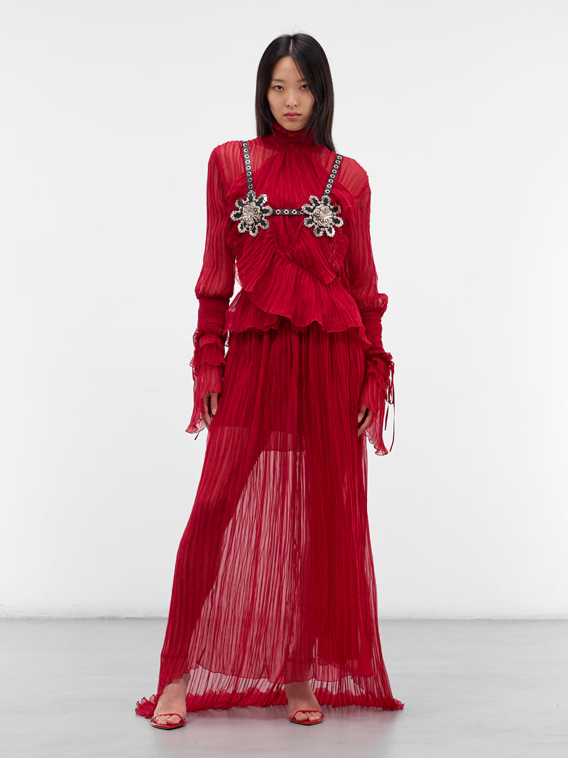 Red Silk Chiffon Layered Dress (4A327A-N0315-RED-CHILI-PEPPER)