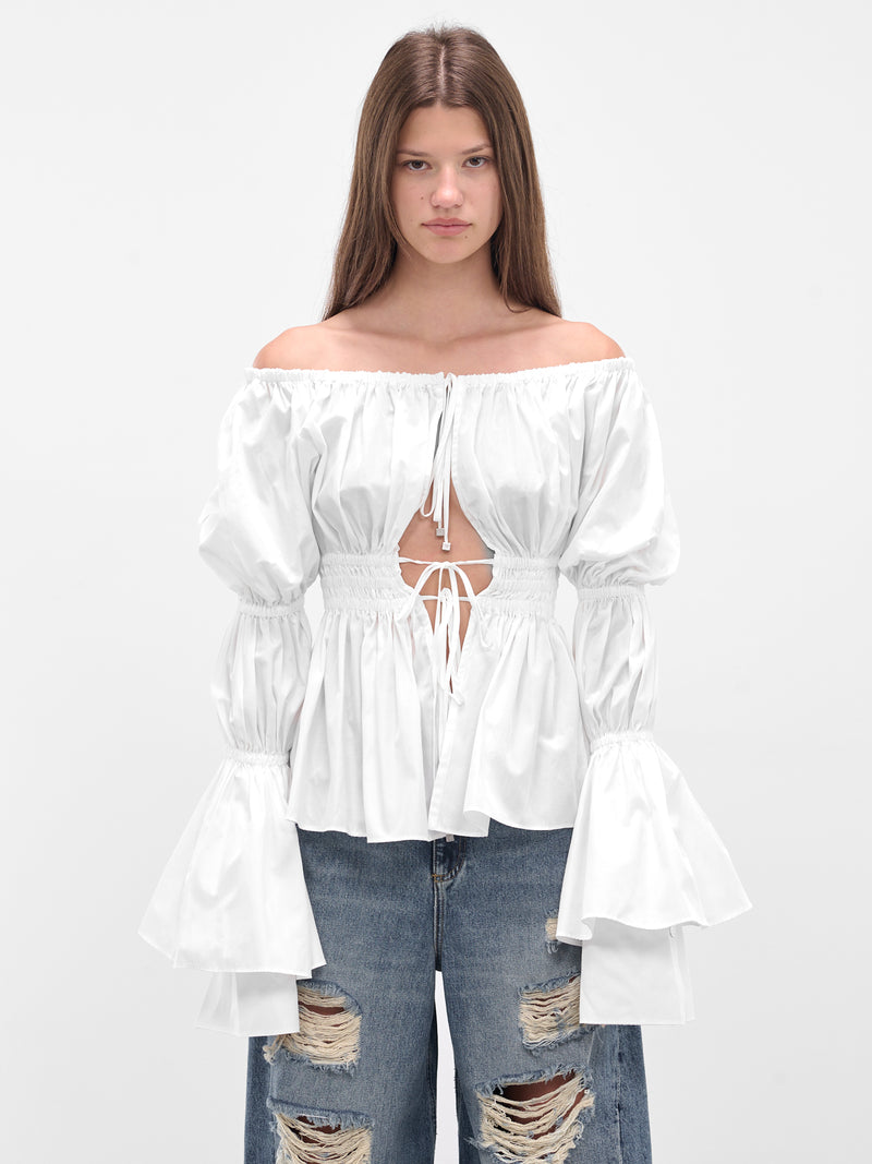 White Taffeta Ruffled Blouse (4C195A-N0102-WHITE-PEARL)