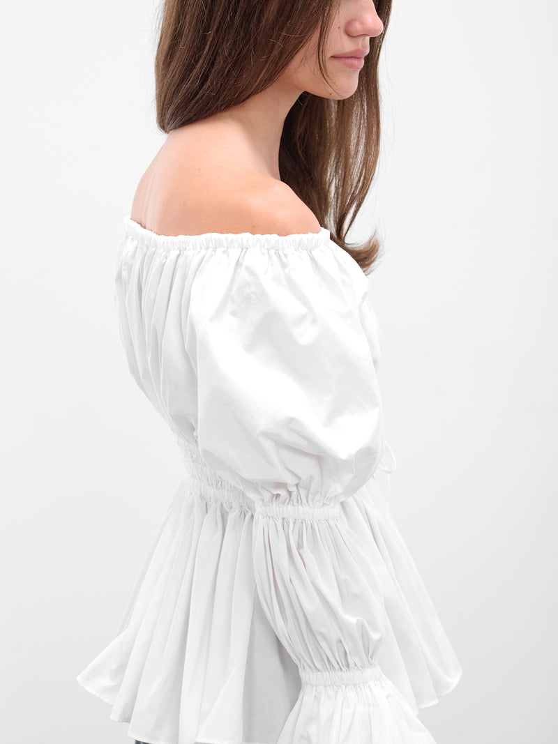 White Taffeta Ruffled Blouse (4C195A-N0102-WHITE-PEARL)