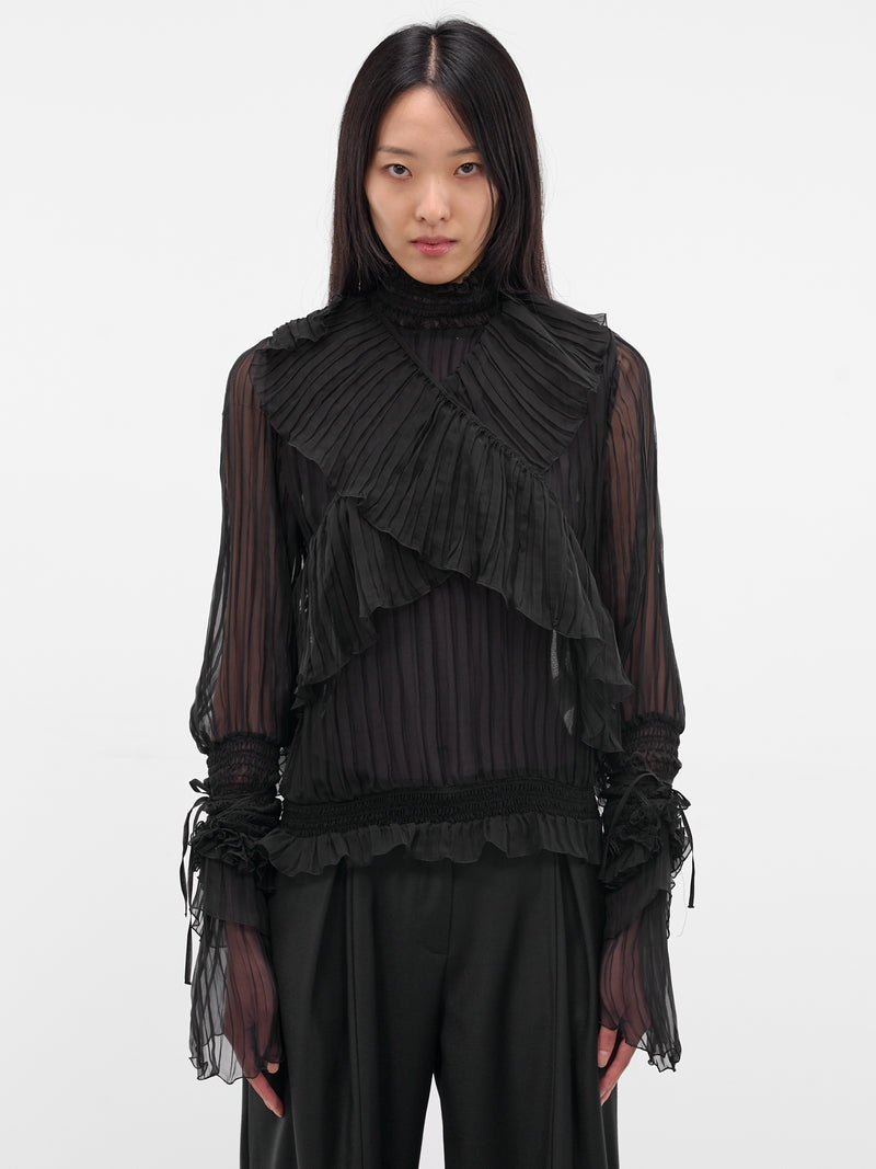 Black Silk Chiffon Layered Top (4C198A-N0990-BLACK)
