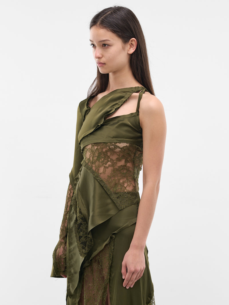 Asymmetric Satin-Lace Paneled Top (4C229A-N0519-BRONZE-GREEN)