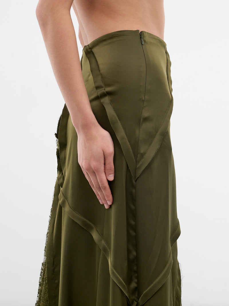 Asymmetric Satin-Lace Paneled Skirt (4G106A-N0519-BRONZE-GREEN)