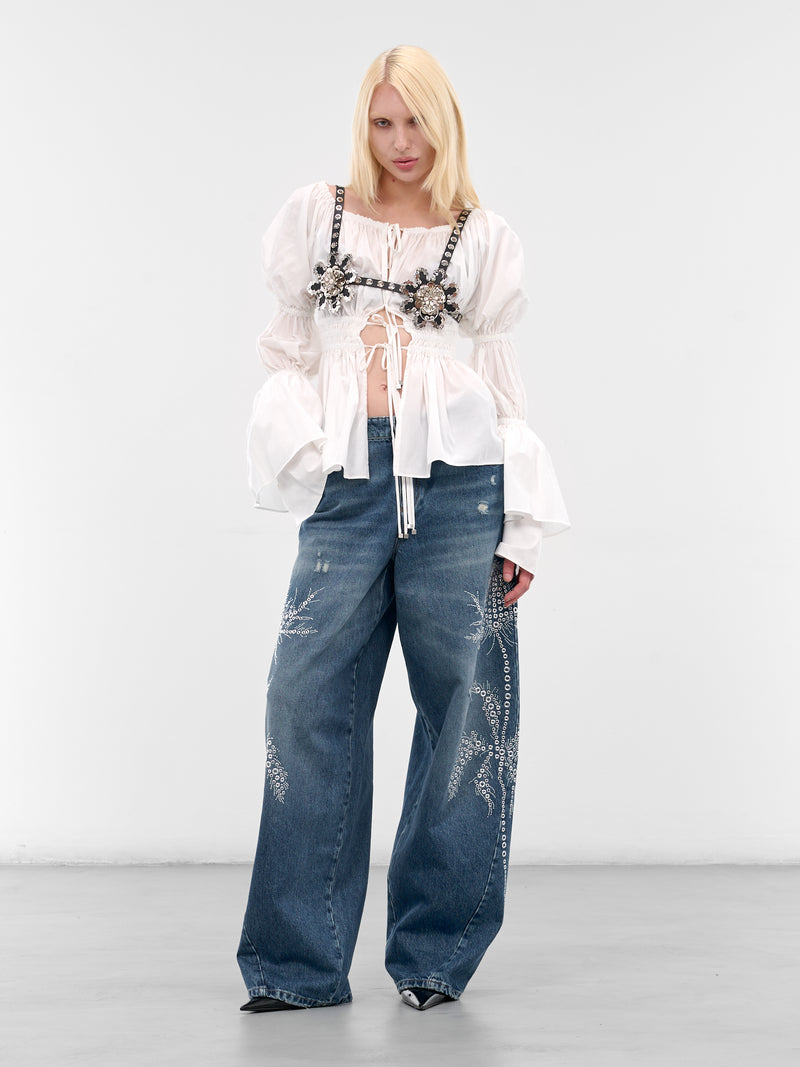 Baggy Blue Studded Denim Jeans (4J122A-C6F18-PEACOAT-WARM)