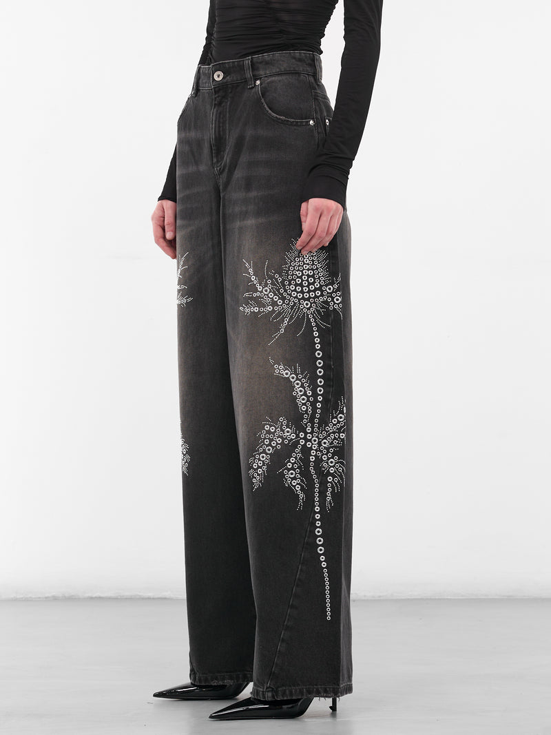 Baggy Black Studded Denim Jeans (4J122A-N0990-BLACK)