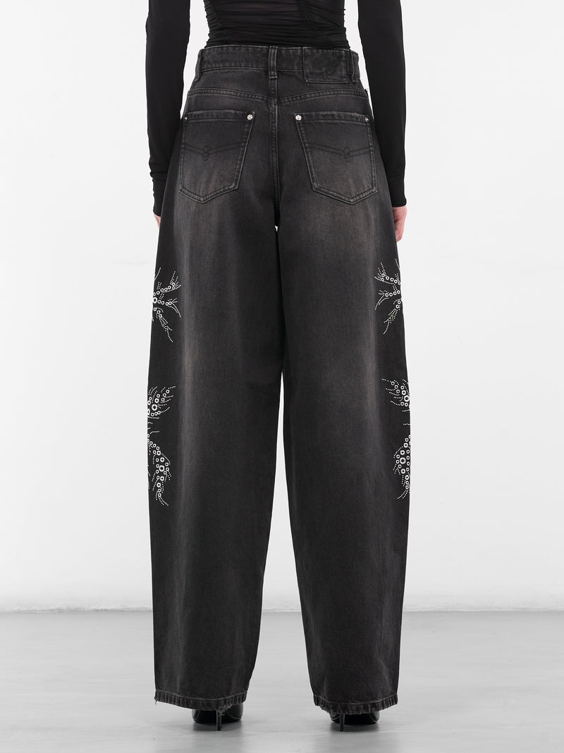 Baggy Black Studded Denim Jeans (4J122A-N0990-BLACK)