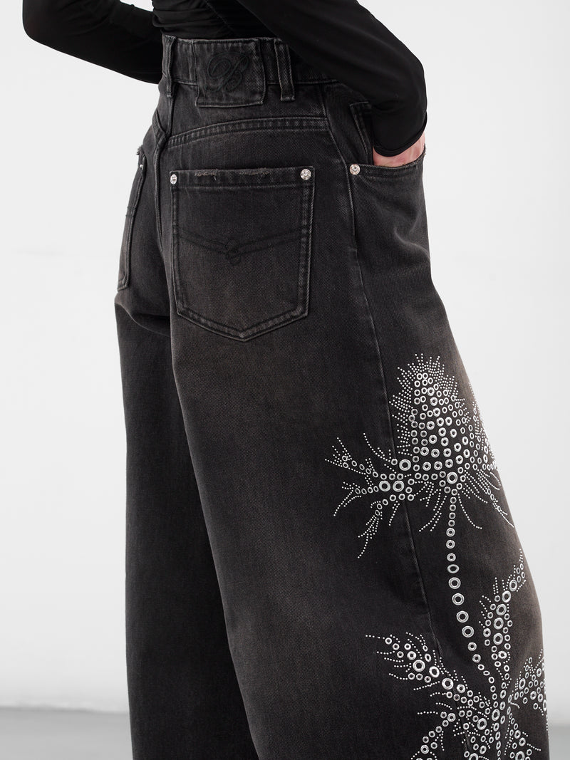 Baggy Black Studded Denim Jeans (4J122A-N0990-BLACK)