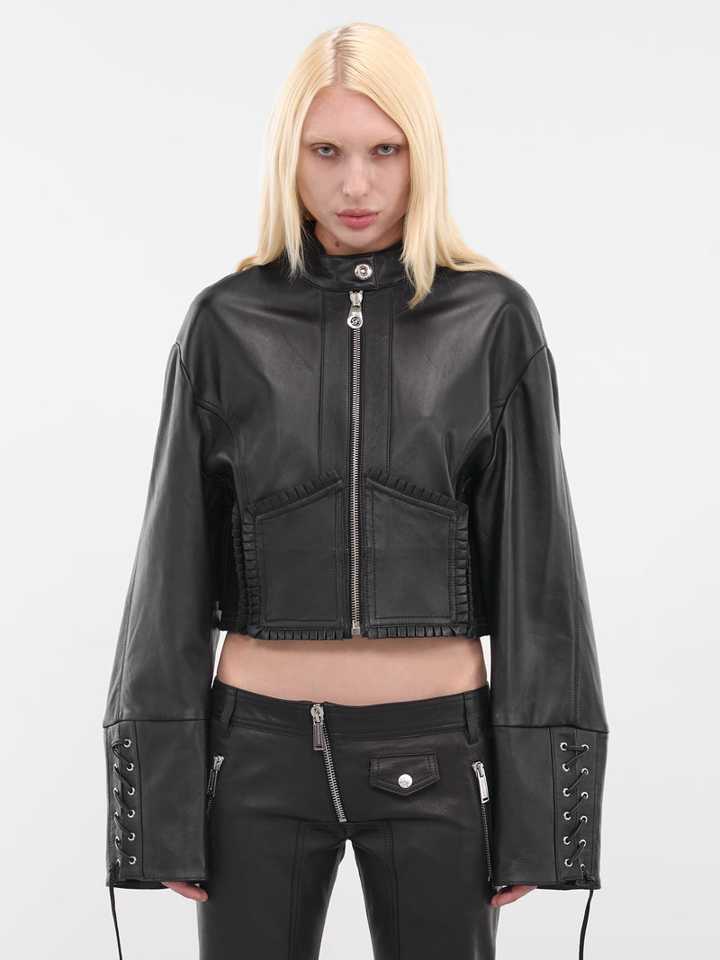 Black Lamb Leather Cropped Jacket (4L070A-N0990-BLACK)