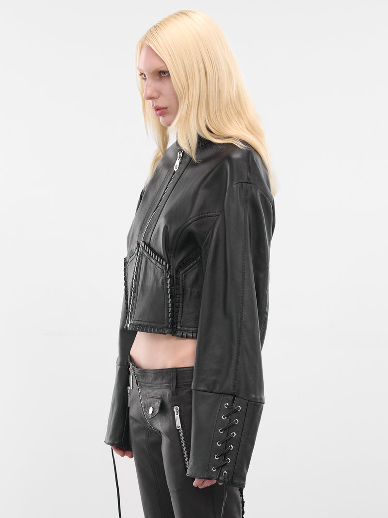 Black Lamb Leather Cropped Jacket (4L070A-N0990-BLACK)
