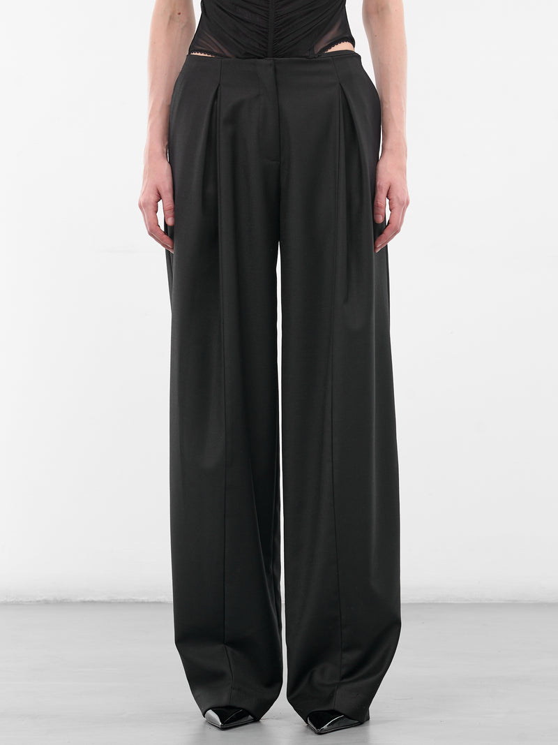 Black Wool Pleated Wide Trousers (4P100A-N0990-BLACK)