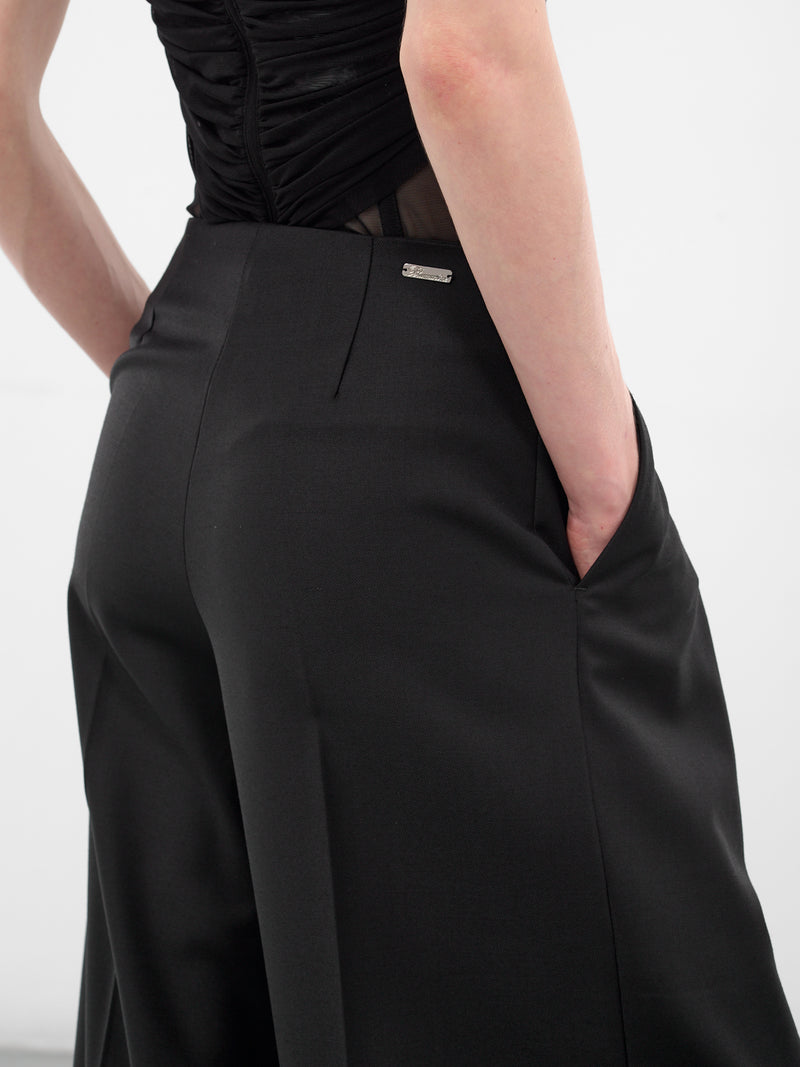 Black Wool Pleated Wide Trousers (4P100A-N0990-BLACK)