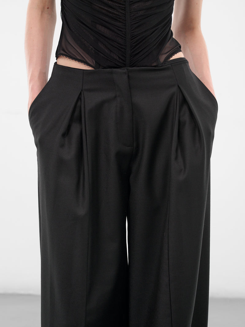 Black Wool Pleated Wide Trousers (4P100A-N0990-BLACK)