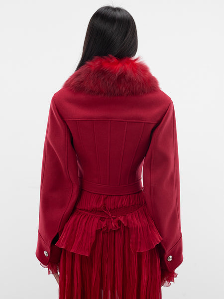 Red Wool Cropped Tailored Jacket (4S036A-N0315-RED-CHILI-PEPPER)