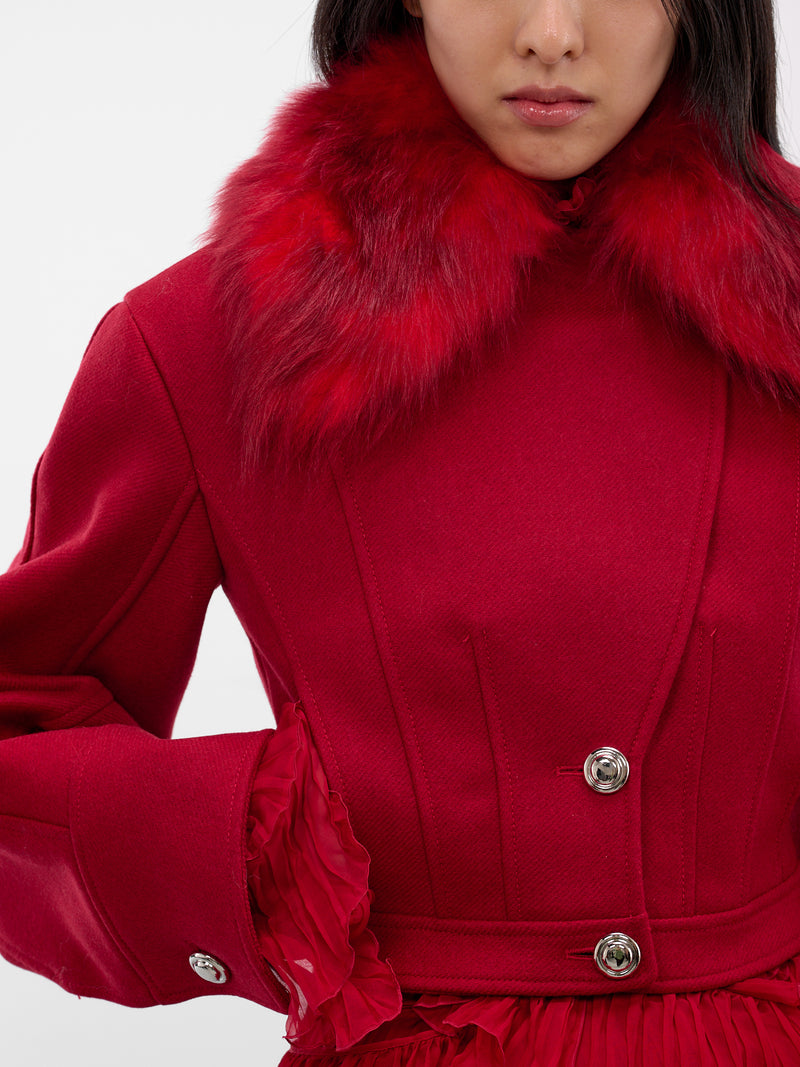 Red Wool Cropped Tailored Jacket (4S036A-N0315-RED-CHILI-PEPPER)