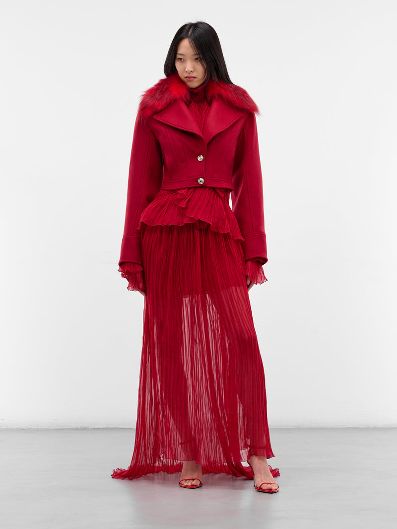 Red Wool Cropped Tailored Jacket (4S036A-N0315-RED-CHILI-PEPPER)