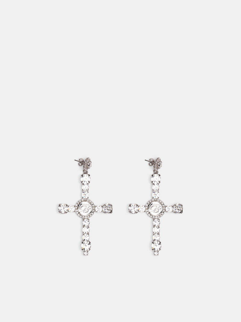 Silver Crystal Cross Earrings (4W282A-N0993-CRYSTAL)