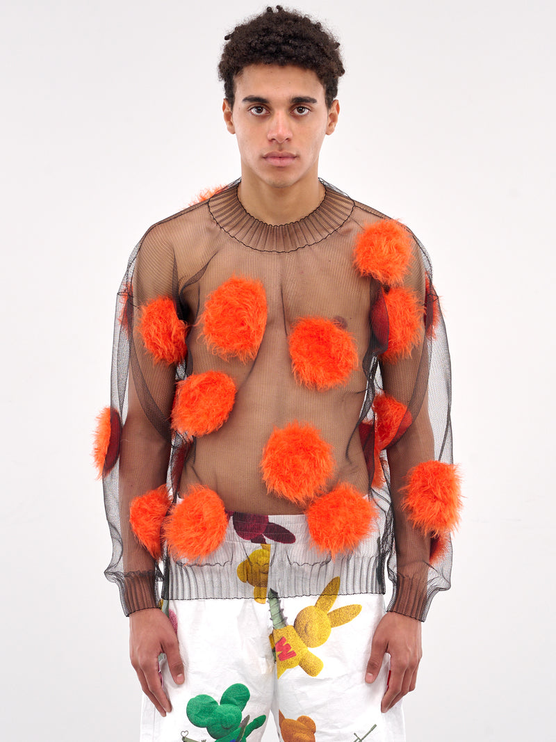 Sheer Hairy Flying Dots Sweater (5001-COMB-II-BLACK-ORANGE)