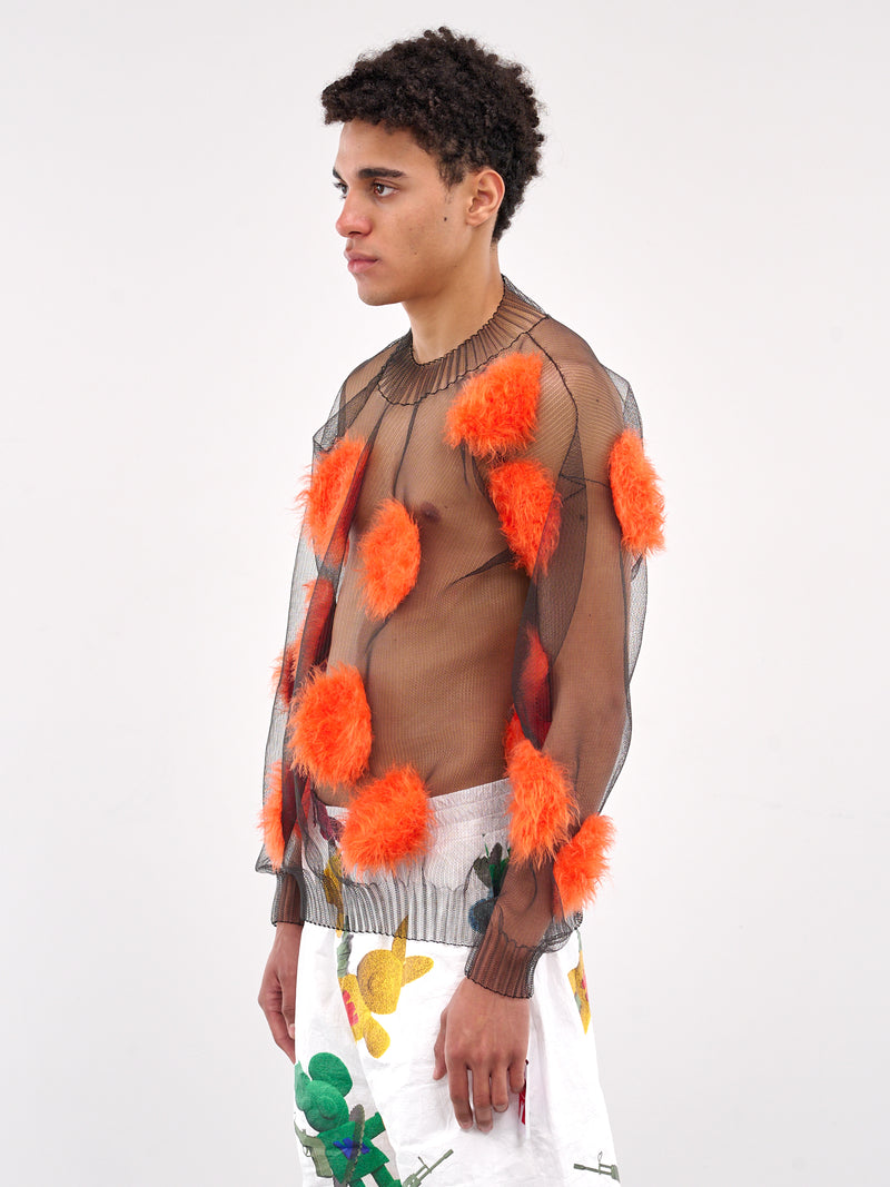 Sheer Hairy Flying Dots Sweater (5001-COMB-II-BLACK-ORANGE)