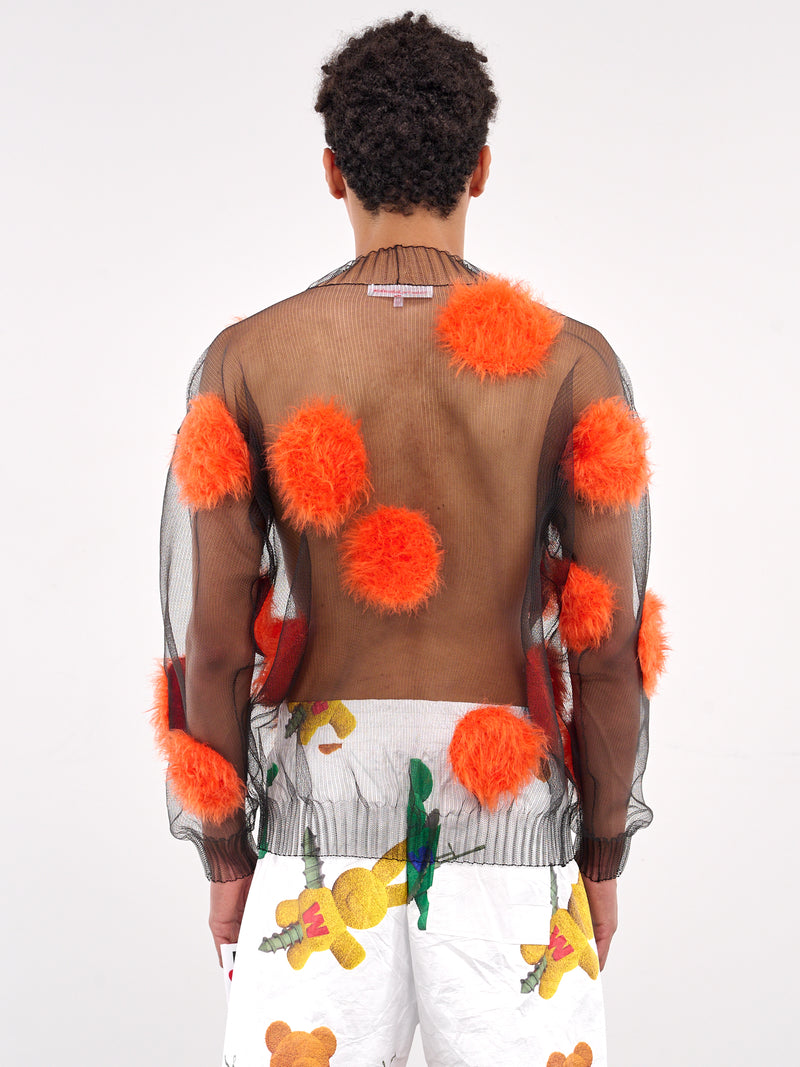 Sheer Hairy Flying Dots Sweater (5001-COMB-II-BLACK-ORANGE)