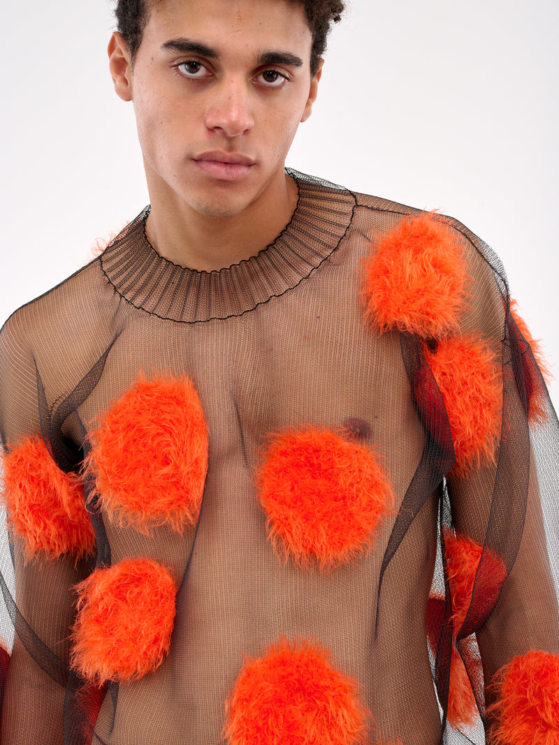 Sheer Hairy Flying Dots Sweater (5001-COMB-II-BLACK-ORANGE)