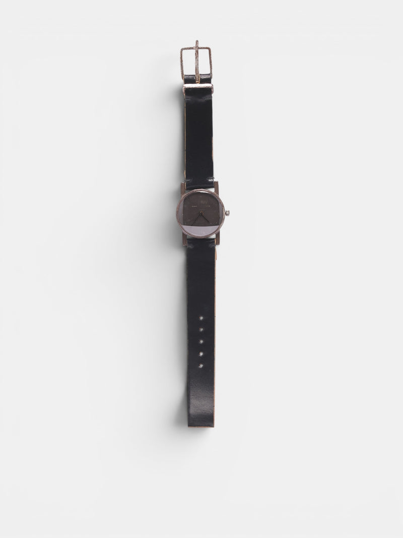 12H Sterling Silver Cordovan Leather Watch (55012-BLACK)