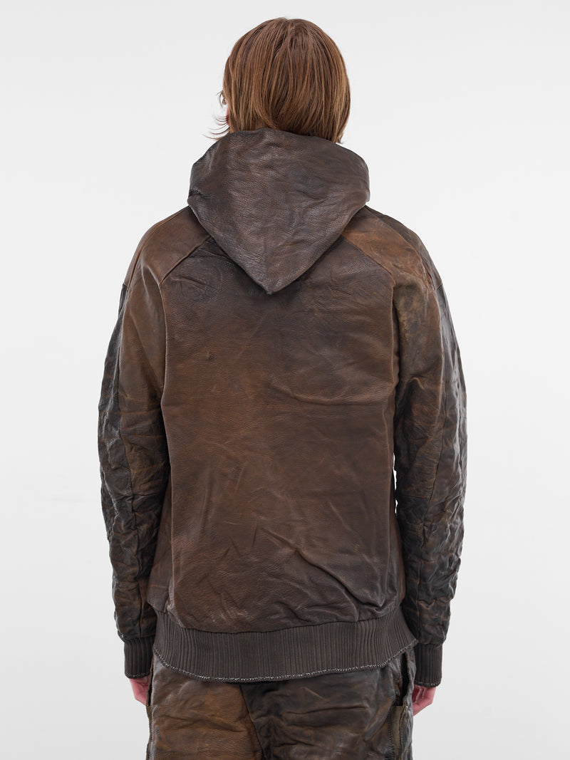 Brown Bison Leather Zip Hoodie (5169-GREY-BROWN)