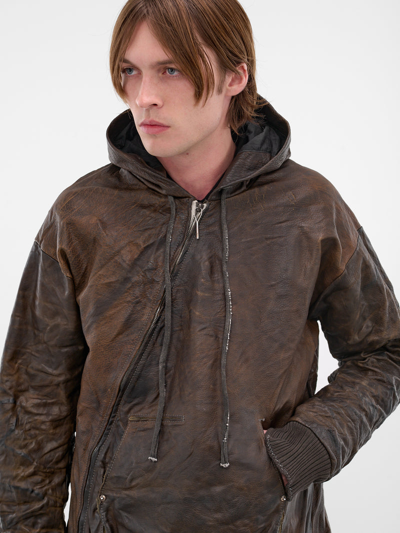 Brown Bison Leather Zip Hoodie (5169-GREY-BROWN)