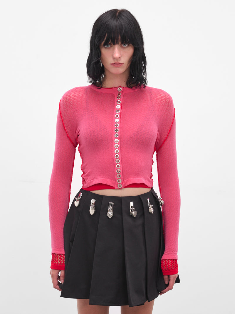 Pink Fishnet Layered Cardigan (5262-FISHNET-PINK-RED)