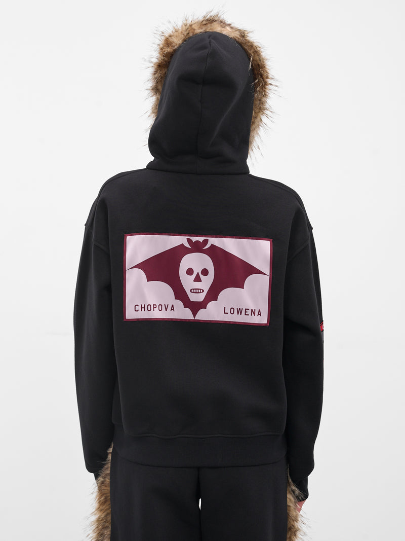Black Fur Trim Patch Hoodie (5264-FUZ-BLACK-MULTI)