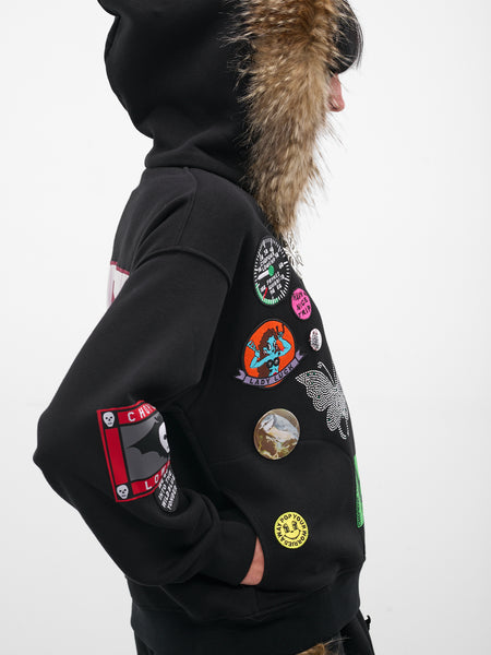 Black Fur Trim Patch Hoodie (5264-FUZ-BLACK-MULTI)