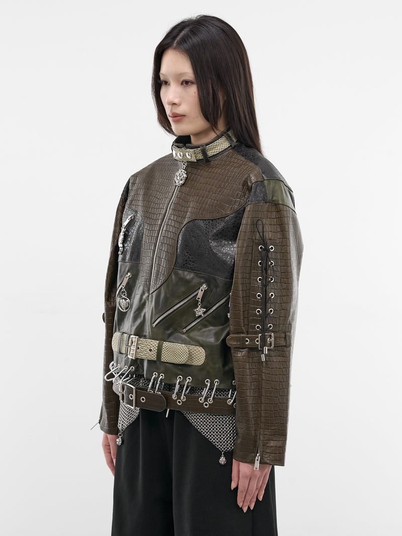 Inversion Laced Embossed Lambskin Jacket (5341-INVERSION-LACED-GREEN-MUL)