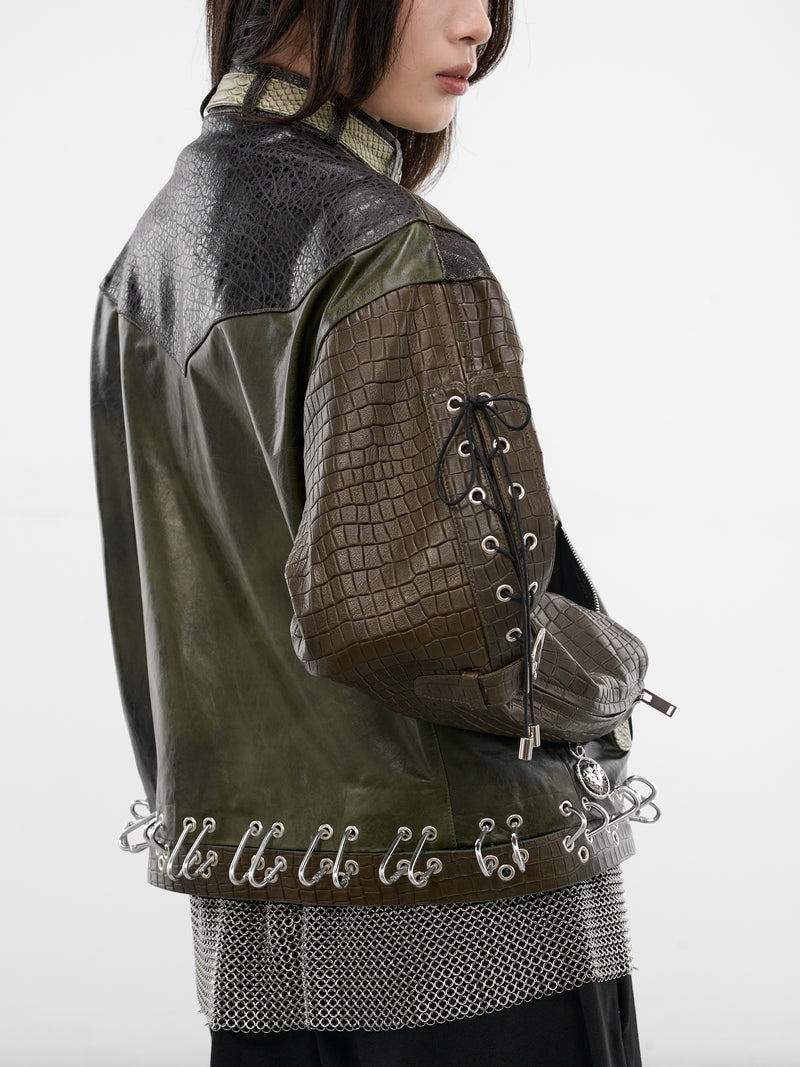 Inversion Laced Embossed Lambskin Jacket (5341-INVERSION-LACED-GREEN-MUL)
