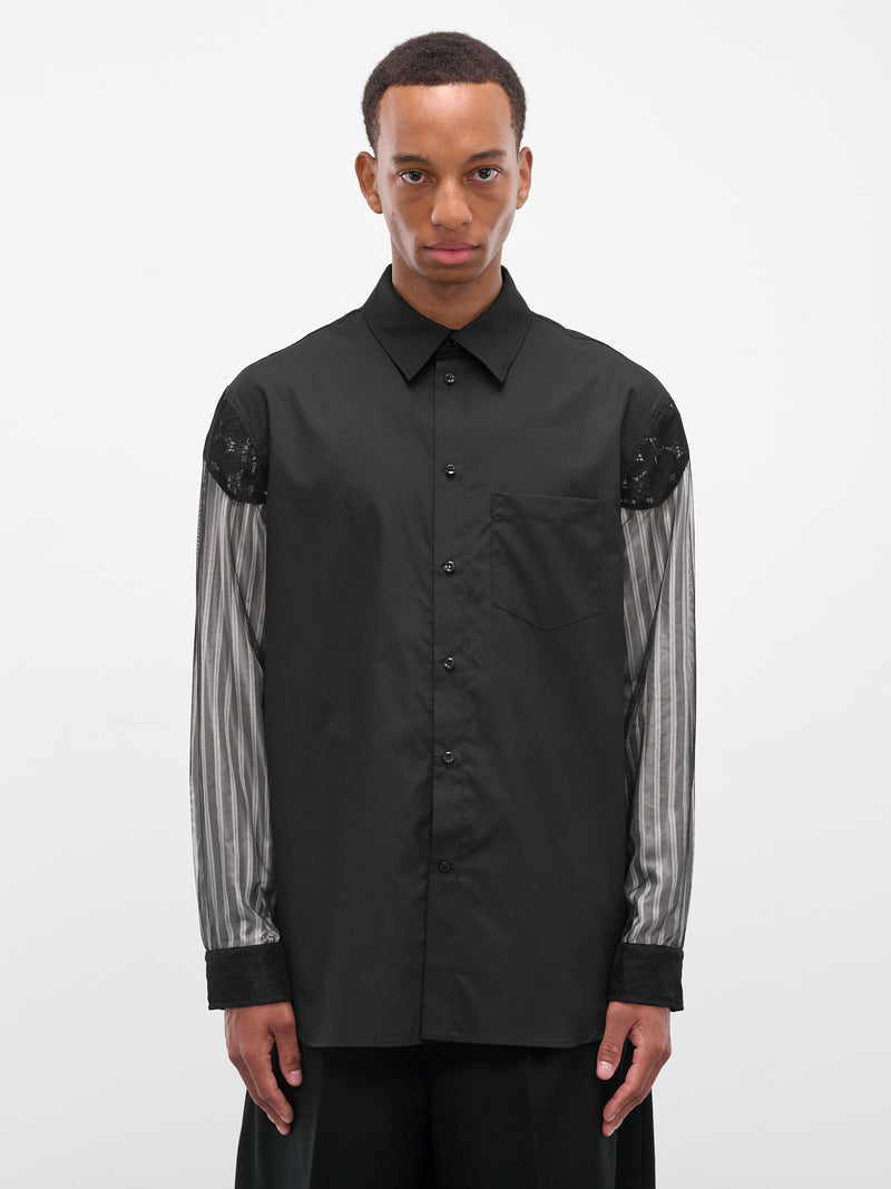 Black Trapped Patchwork Lace Shirt (5390-1277-BLACK)