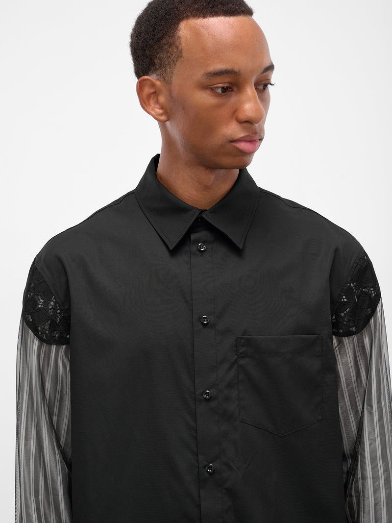 Black Trapped Patchwork Lace Shirt (5390-1277-BLACK)