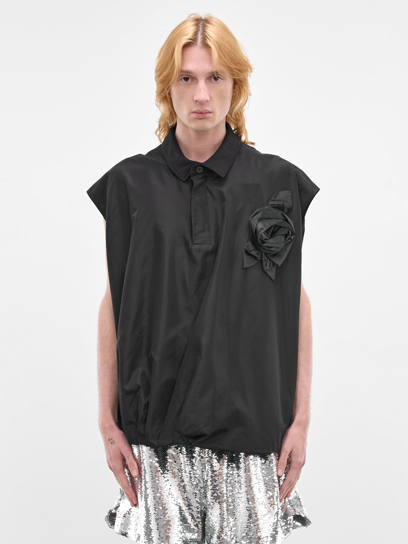 Black Pressed Rosette Sleeveless Shirt (5403R1-0469-BLACK-BLACK)