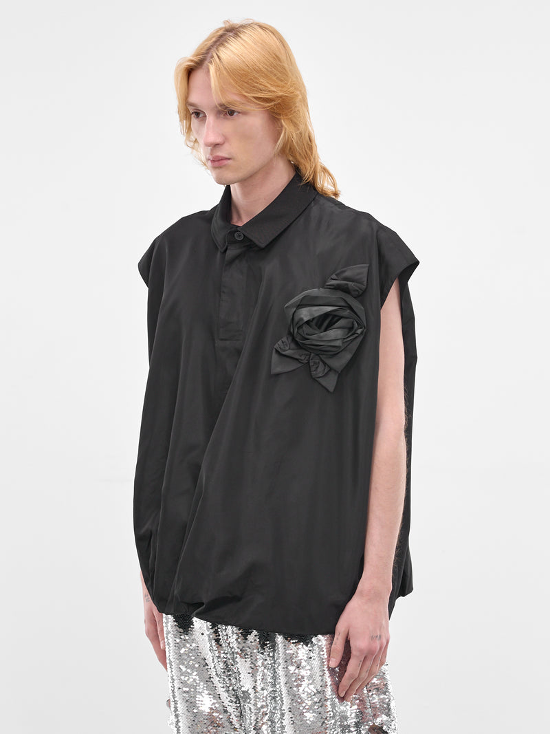 Black Pressed Rosette Sleeveless Shirt (5403R1-0469-BLACK-BLACK)