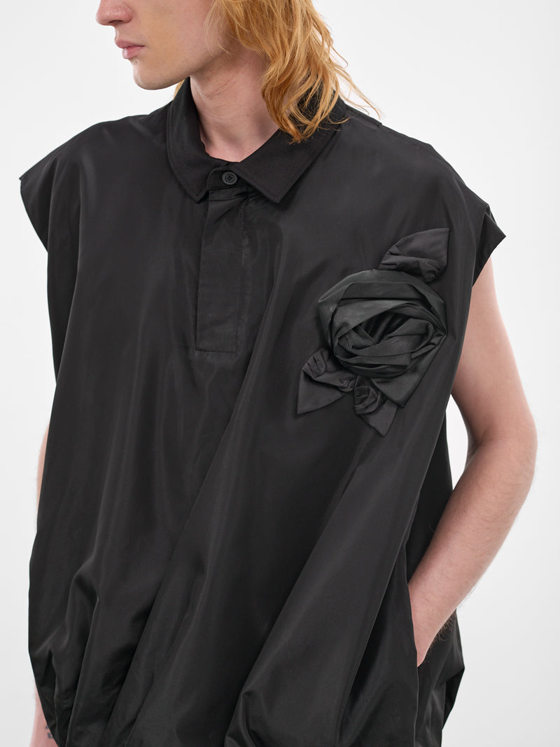 Black Pressed Rosette Sleeveless Shirt (5403R1-0469-BLACK-BLACK)