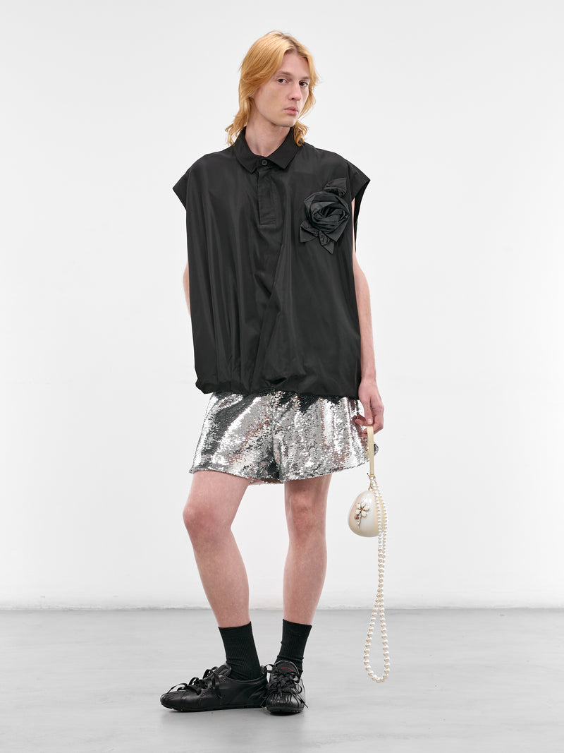 Black Pressed Rosette Sleeveless Shirt (5403R1-0469-BLACK-BLACK)